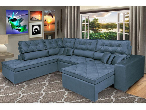 Sofa De Canto Retrátil Reclinável Cama Inbox Platinum Azul