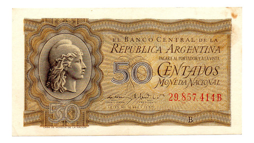 Billete 50 Centavos Moneda Nacional, Bottero 1904, Año 1952 