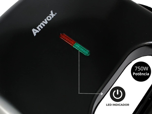 Sanduicheira Grill Amvox Ams 370 Preta 750w Antiaderente 127