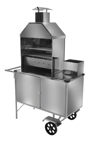 Carrinho De Churrasco Luxo Inox Com Rodas Maciças L03m Cefaz