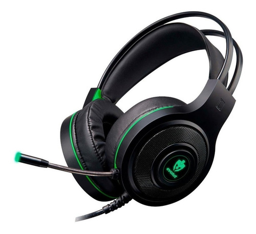 Fone de ouvido over-ear gamer Evolut Têmis EG301 preto e verde com luz LED