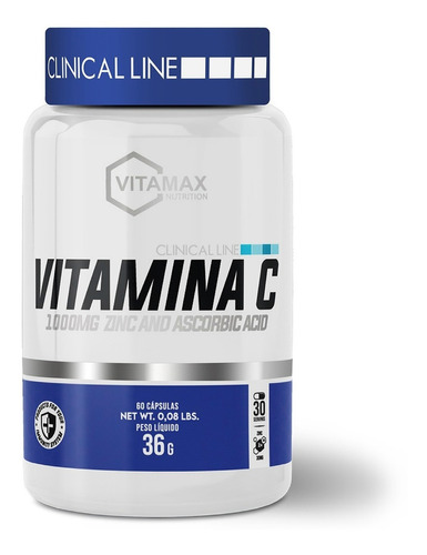 Vitamina C 1000mg 60 Caps Clinical - Vitamax Sabor Sem Sabor