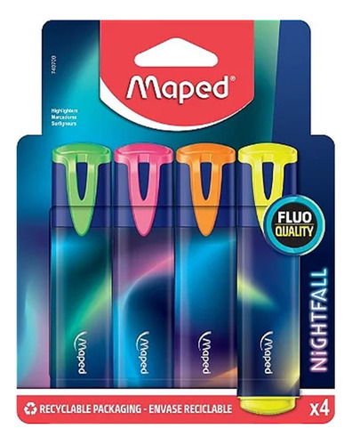 Marca Texto Neon Nightfall - Kit Com 4 Cores Maped