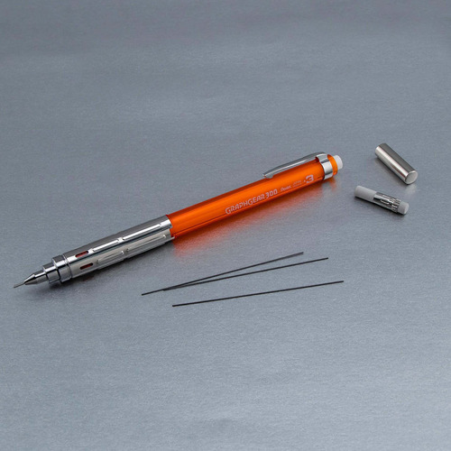 Orange Barrel Pentel Arts GraphGear 300 Mechanical Pencil, 0.3mm Extra-fine line 1- Pack 