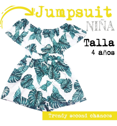 Jumpsuit Short Hojas Verde Niña Detalle. La Segunda Bazar