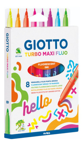 Canetinha Hidrocor Giotto Turbo Maxi Fluo Estojo 8 Cores