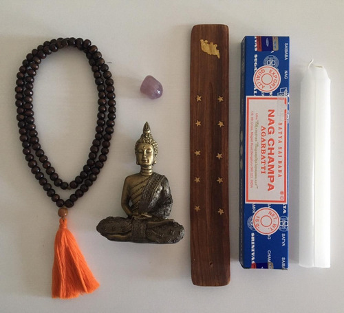 Kit Set Meditación Buda Japa Mala Sahumerios Velas Amatista 