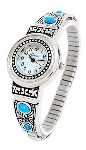 Reloj De Pulsera Semielastico Para Mujer Color Turquesa Plat