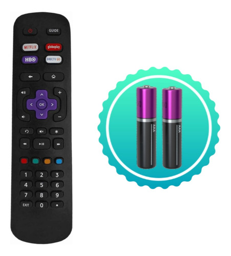 Controle Remoto Compatível Smart Tv Roku Fbg 9185 + Pilhas