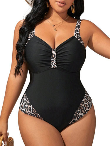 Malla Entera Combinada Negra Lycra Shein Swim Vcay Plus Size