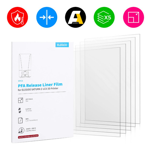 5x Elegoo Saturn 2 Pfa Release Film 8k Refacción 3d Refacc