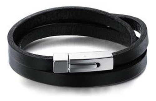 Pulseira Masculina De Couro Preto Bungle