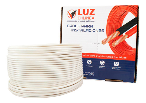 Cable Eléctrico Profesional Calibre 10 Thw Cca Blanco, Caja Con 50m, Marca Luz En Linea, Modelo Lel-pro10-50b