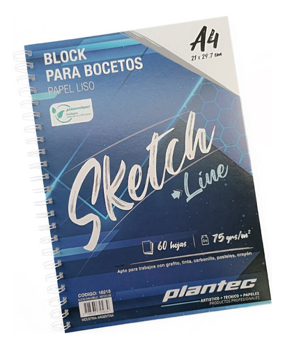 Block Sketch Line Para Bocetar Plantec A4 60h 75gr Anillado 