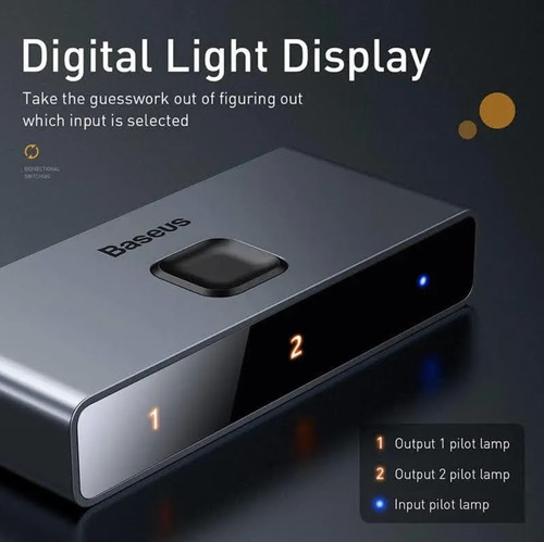 Imagen 3 de 9 de Adaptador Hub Splitter Switch Hdmi 2x1 4k 2 Salidas Baseus