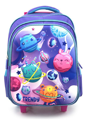 Mochila Escolar Carro Con Diseño 3d Trendy 17363 Color Violeta Diseño De La Tela Lisa