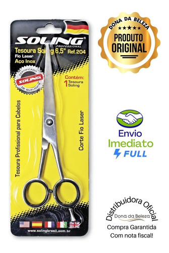Imagem 1 de 2 de Tesoura Profissional De Cabelo Fio Laser Soling 6,5 Ref.204