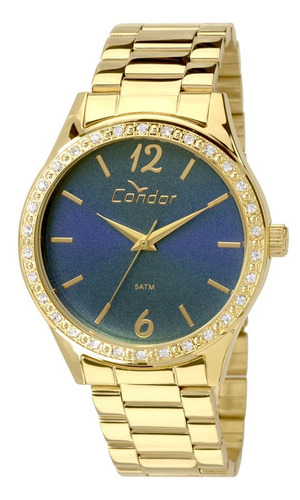 Relógio Condor Feminino Co2035kol/4a Dourado Azul Analogico