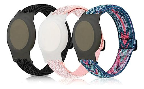 3 Pack Airtag Wristbands For Kids, Stretchy Nylon Bracelet W