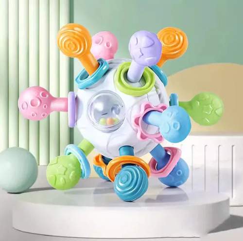 Pelota Mordedor Sonajero Diseño Molécula Para Bebés