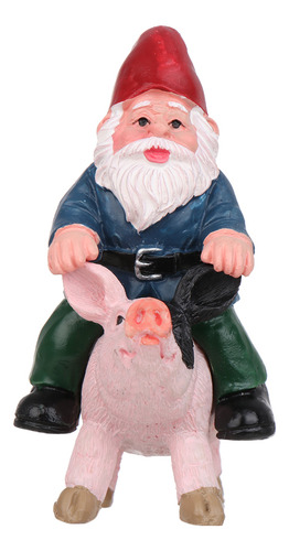 Figura Enana En Miniatura De Riding Pig Gnome Fairy Garden