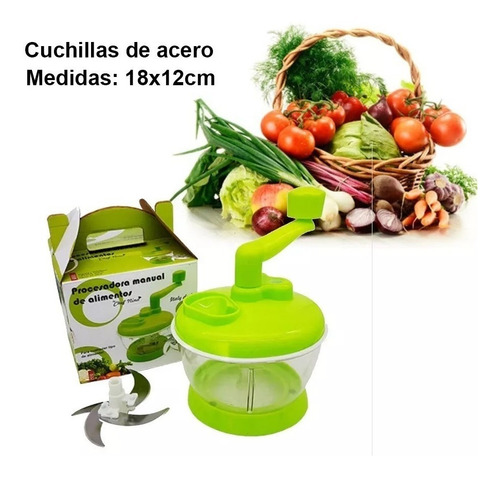 Procesadora Manual Alimentos Cuchillas Acero Recipiente