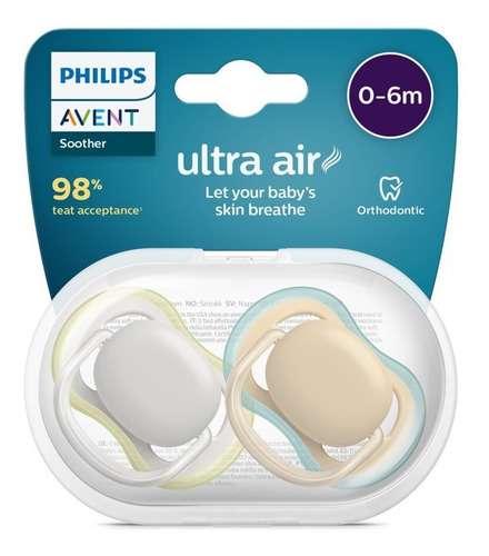 Imagen 1 de 5 de Chupete Philips Avent Ultra Air Soother Scf085/15 0-6m X2