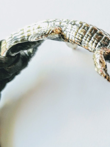 Pulsera Cocodrilo Plata Artesanal S925 Piel Simb Poder Fuerz