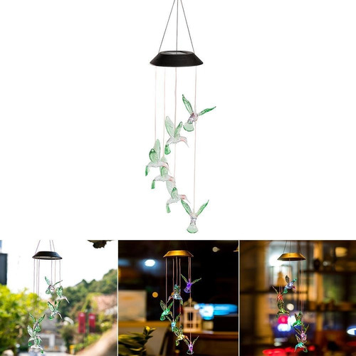Imagen 4 de 10 de Lampara Colibri Colgante Led Solar Jardin Terraza