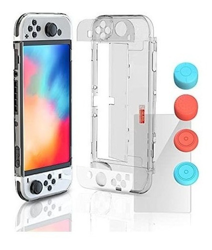 Funda Resistente + Vidrio Y Grips Para Nintendo Switch Oled 