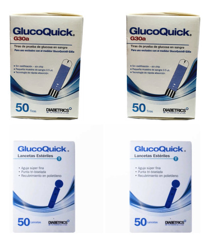 Tirillas Glucoquick G30a + Lancetas X 100 Unidades 