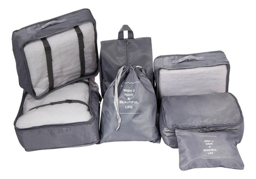 Kit organizador de bolsas de viaje, bolsa gris de 7 piezas