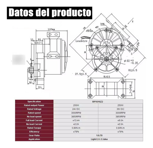 Motor Eléctrico 12v 250w Para Eléctrico Corriente Continua