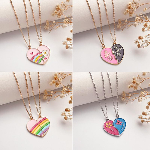 Collar A Juego Para 2 Mejores Amigos Corazón Arcoíris Y Marg