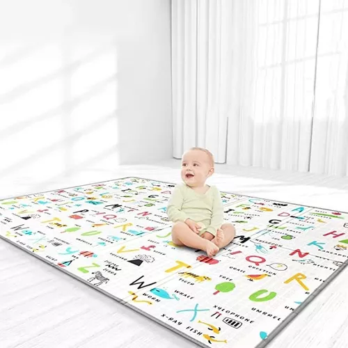  Alfombra de bebé para suelo, 71 x 79 pulgadas, grande, plegable,  de espuma, para bebés y niños pequeños, tapete de juego para gatear, tapete  de juego reversible impermeable para niños, para