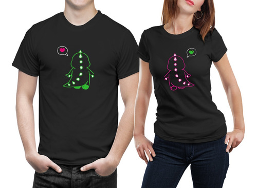 Kit Camiseta Namorados Casal Dinossauro Presente Geek Nerd