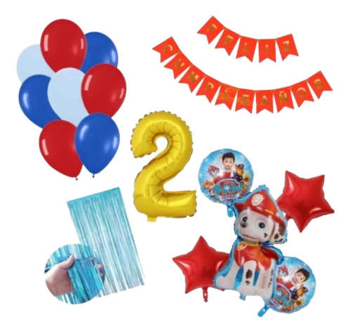 Kit Decoración  Paw Patrol Marshall Globo3d+estrellas+cumpl