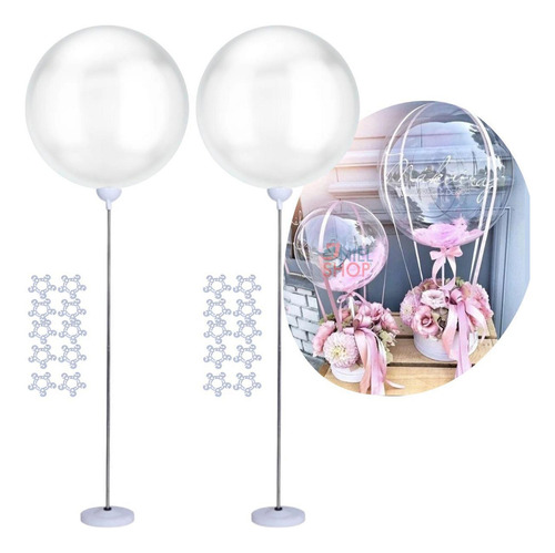 Kit de 2 soportes de acero tipo torre, 2 globos de burbujas de 32 pulgadas y 20 clips