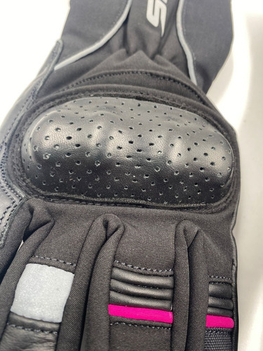 Guantes De Mujer Para Moto Cuero Con Textil Ags Rosa