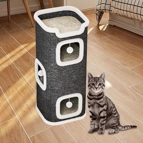 Casa Cuadrada Para Rascar Gatos, Protege Muebles, 3 Niveles
