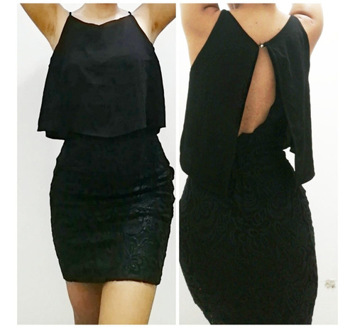 Vestido Marca Top One, Negro Falda Encaje