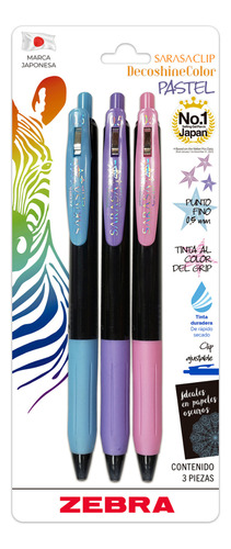 Set 3 Bolígrafos Punto Fino 0.5mm Sarasaclip Color Pastel