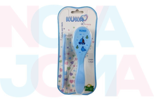 Conjunto Para Cabelo Escova E Pente Kuka Azul