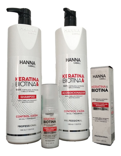 Kit 3 Hanna Caball Keratina Biotina Control Caida 1 Litro