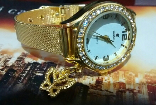 Relógio Feminino Dourado Luxo Resistente E Barato