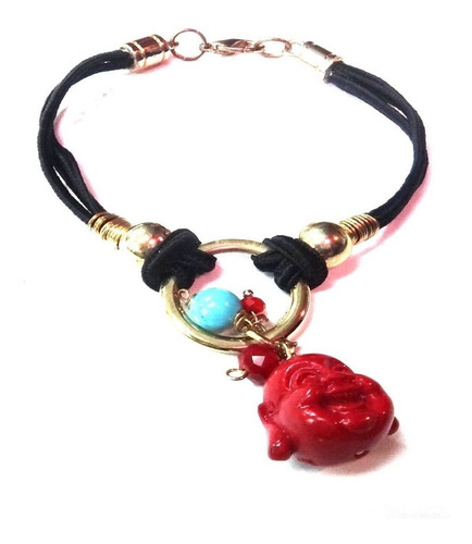 Pulsera Buda Artesanal Manual Cuerito Moda Accesorio 