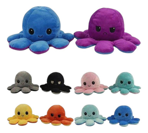 Peluche Mediano Pulpo Reversible Buenos Regalos Azúl Con Rosa