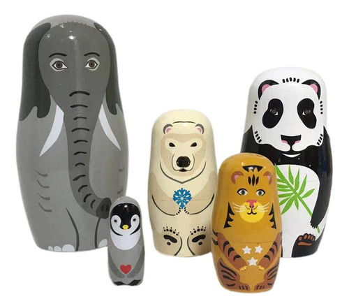Muñecas De Madera Que Anidan Animales, 5 Capas, Regalo Ruso
