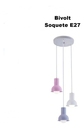 Lustre Pendente Led Para Quarto Infantil Menina Rosa Lilas