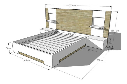 Imagen 2 de 4 de Cama Doble Madera Lacada Con Mesas De Noche Ref: Capuchino